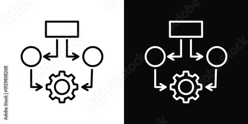 Task Workflow Icon In Black And White Filled Style.