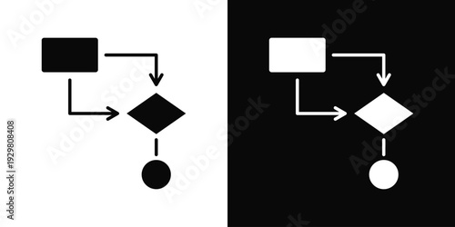 Process Mapping Icon In Black And White Filled Style.