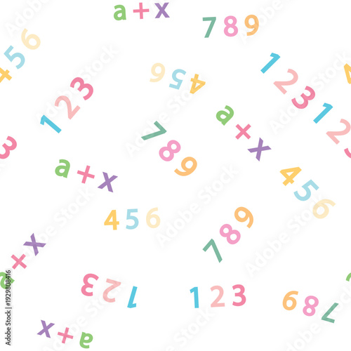 Seamless pattern with mathematical formulas and numbers. Algebra and geometry, calculations tangent, cotangent, sine, cosine
