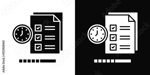 Time Management Icon In Black And White Filled Style.