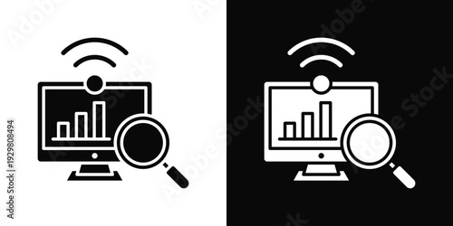 Process Monitoring Icon In Black And White Filled Style.