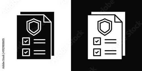 Compliance Check Icon In Black And White Filled Style.