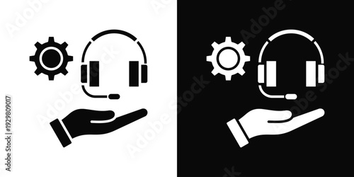 Operations Support Icon In Black And White Filled Style.