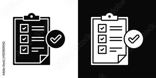 Task Checklist Icon In Black And White Filled Style.