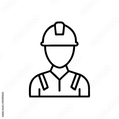 Construction worker wearing helmet and uniform in line art style  