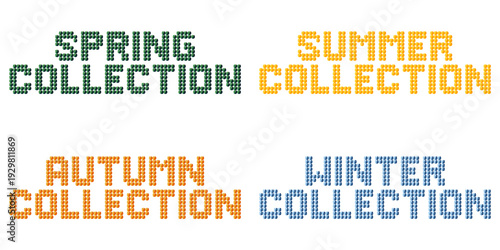 Fashion retail seasonal collection signs set in crystal rhinestone style for spring summer autumn winter shop window display