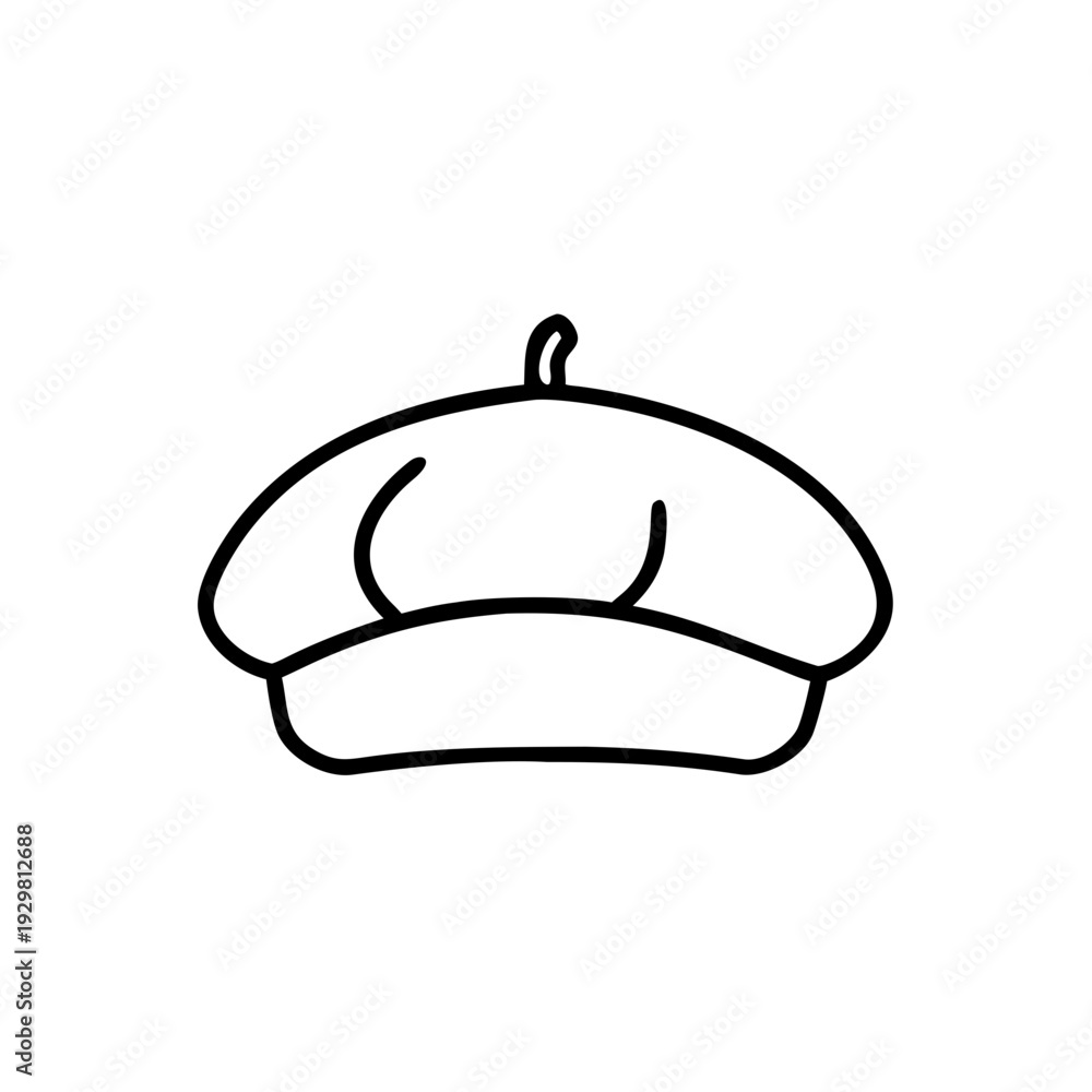 Obraz premium Outline of a classic French beret hat in simple design 
