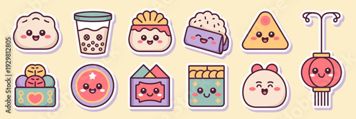 Cute cartoon Lunar New Year food and lantern sticker bundle