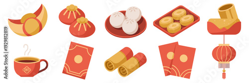 Chinese New Year food and drink icons – Great for greeting cards.