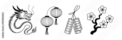 Traditional Chinese brush stroke icon sheet – Perfect for calligraphic art, lunar festival decor, or authentic brand design.