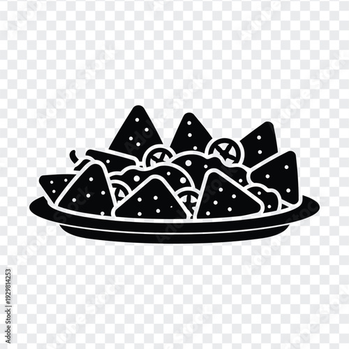 Black and white illustration of triangular food on a plate