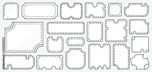 Collection of Twenty- Two Outlined Shapes with Dashed Lines and Rounded Corners border frame