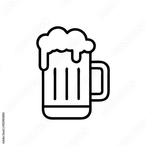 Line art beer mug filled with foam on transparent background  