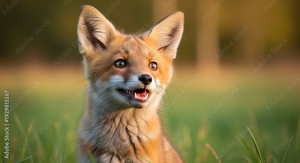 Fototapeta premium Red Fox Portrait in Green Grass.