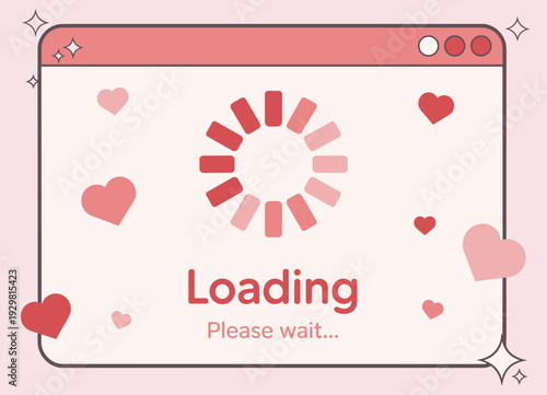 Pink Loading Screen With Hearts And Spinning Progress Indicator wheel