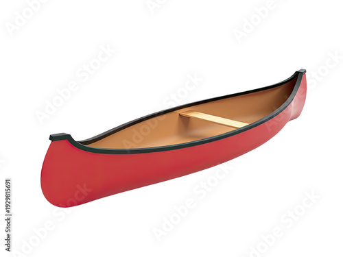 A bright red canoe sits on a clean white background