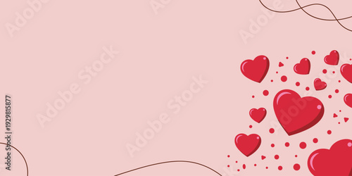 Soft Pink Background with Scattered Red Hearts and Subtle Swirls love
