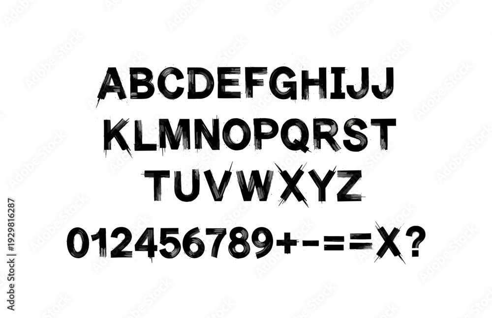 Obraz premium Grunge style alphabet and numbers with distressed texture