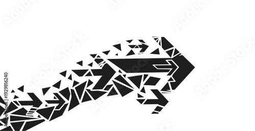 Abstract fragmented arrow in geometric style on white background