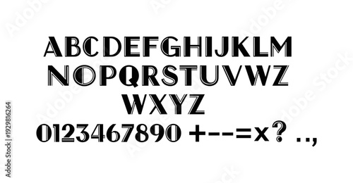 Modern art deco style alphabet and numbers in bold geometric typeface design