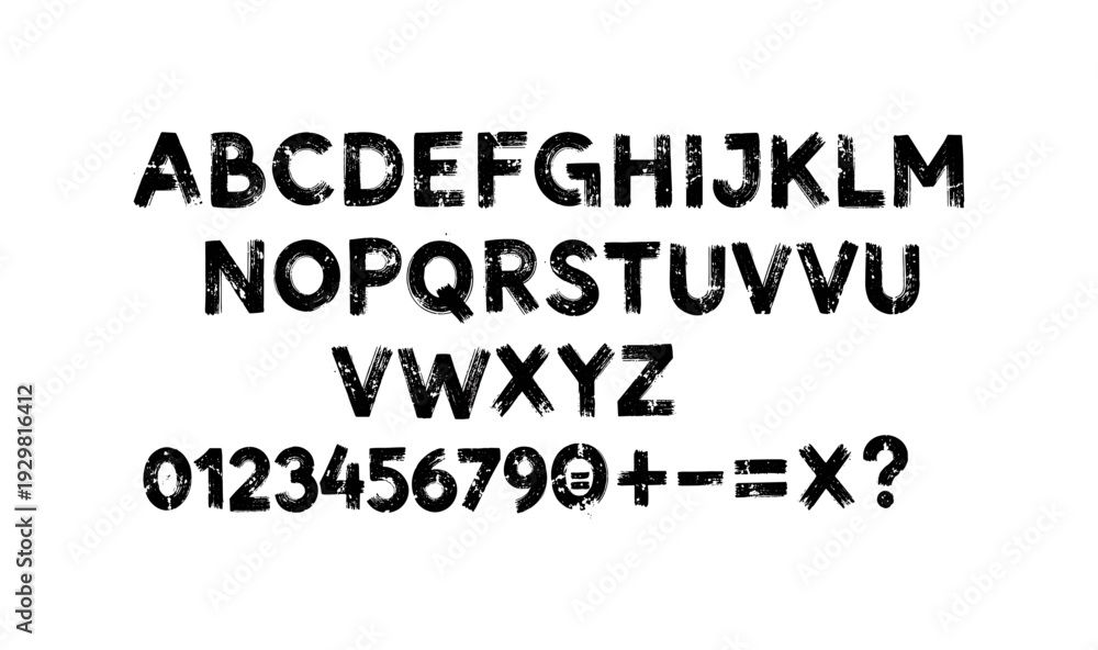 Fototapeta premium Grunge alphabet and numbers set with distressed texture
