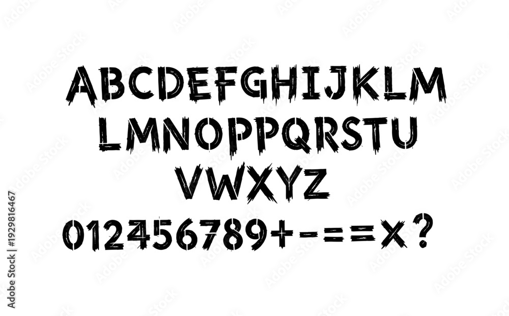 Obraz premium Bold brush stroke alphabet and numbers with grunge style