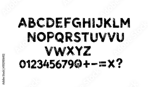 Grunge alphabet and numbers set with distressed texture