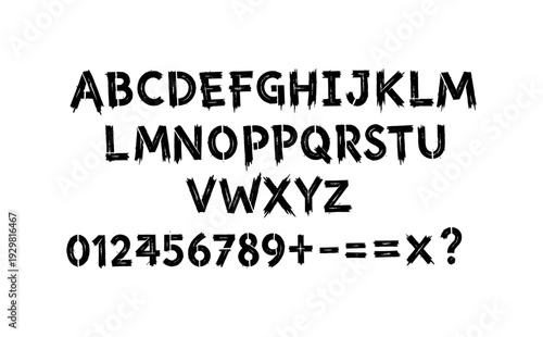 Bold brush stroke alphabet and numbers with grunge style