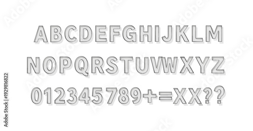 Modern 3d alphabet and numbers with shadow effect