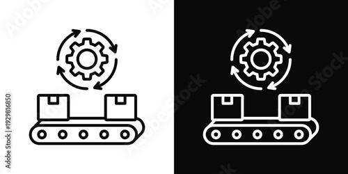 Conveyor Belt Icon In Black And White Filled Style.