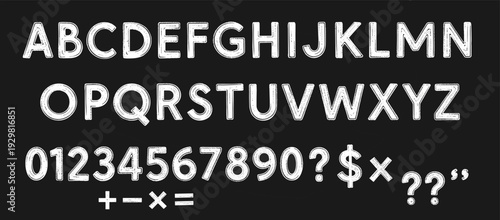 Chalk style alphabet and numerals on blackboard background