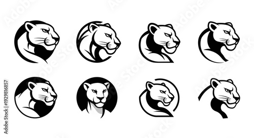 Collection of powerful puma and panther head logos, showcasing strength and agility in various dynamic poses.