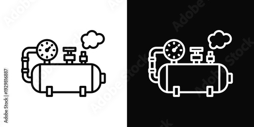 Industrial Boiler Icon In Black And White Filled Style.