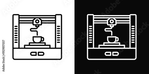 3D Printing Icon In Black And White Filled Style.