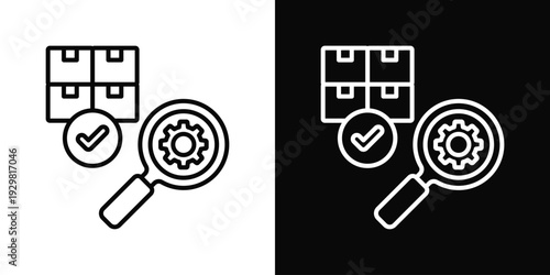 Quality Inspection Icon In Black And White Filled Style.