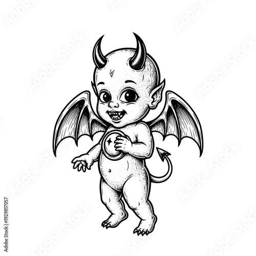 Cute Baby Devil with Horns and Wings.