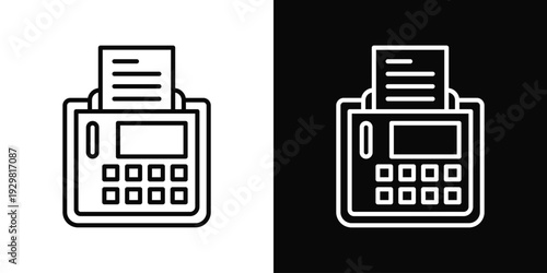 Time Clock Machine Icon In Black And White Filled Style.