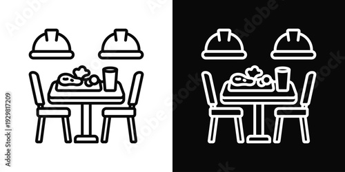 Factory Canteen Icon In Black And White Filled Style.