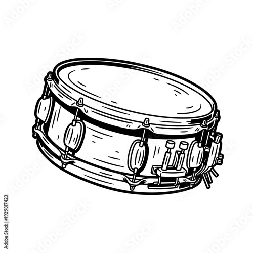 Detailed Hand Drawn Snare Drum Musical Instrument Illustration.