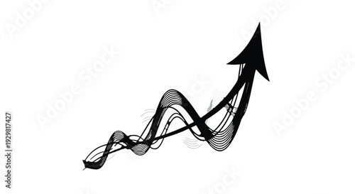 Business growth arrow chart graph with upward trend and dynamic lines on white background for finance success concept