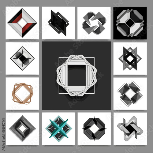 Geometric shapes of various colors and designs in grid arrangement