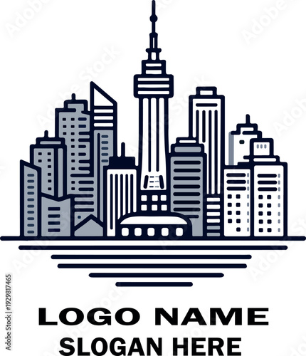 Modern city skyline silhouette vector illustration with skyscrapers and urban buildings at night