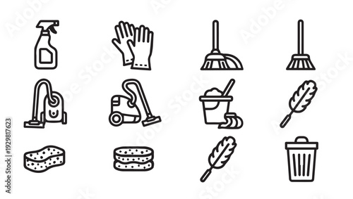 Cleaning Supplies Icons SetVector Graphics of Household Chores Tools