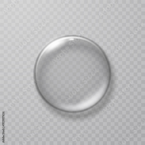 Glass, acrylic or plastic circle badge isolated on transparent backgrounds. Reflection 3d button. Vector glossy round frame