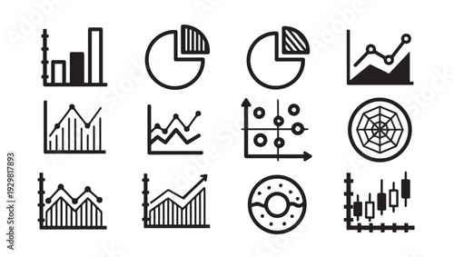 Collection of Business Data Analysis Charts and Graphs Icons for Reports and Presentations