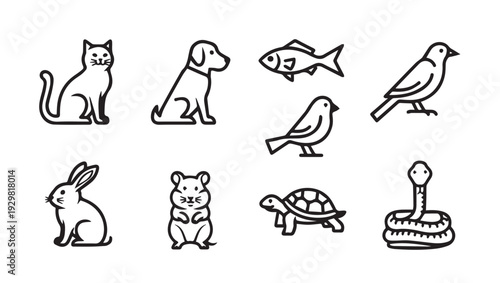 Collection of Cute Pet Animal Icons Simple Line Art