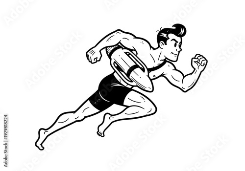 Dynamic Lifeguard Sprinting with Rescue Can in Action.