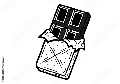 Hand drawn chocolate bar in wrapper sketch illustration.