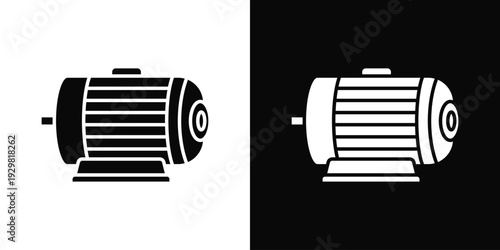 Electric Motor Icon In Black And White Filled Style.