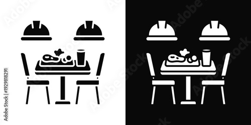 Factory Canteen Icon In Black And White Filled Style.